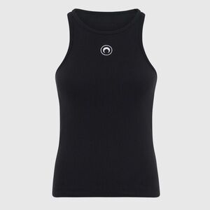 Marine Serre Logo Fitted Crewneck Black Tank Top
